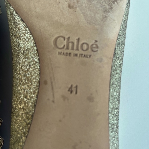Chloé - Lauren Scalloped Leather Ballet Flats - Gold Sparkle - Picture 6 of 10